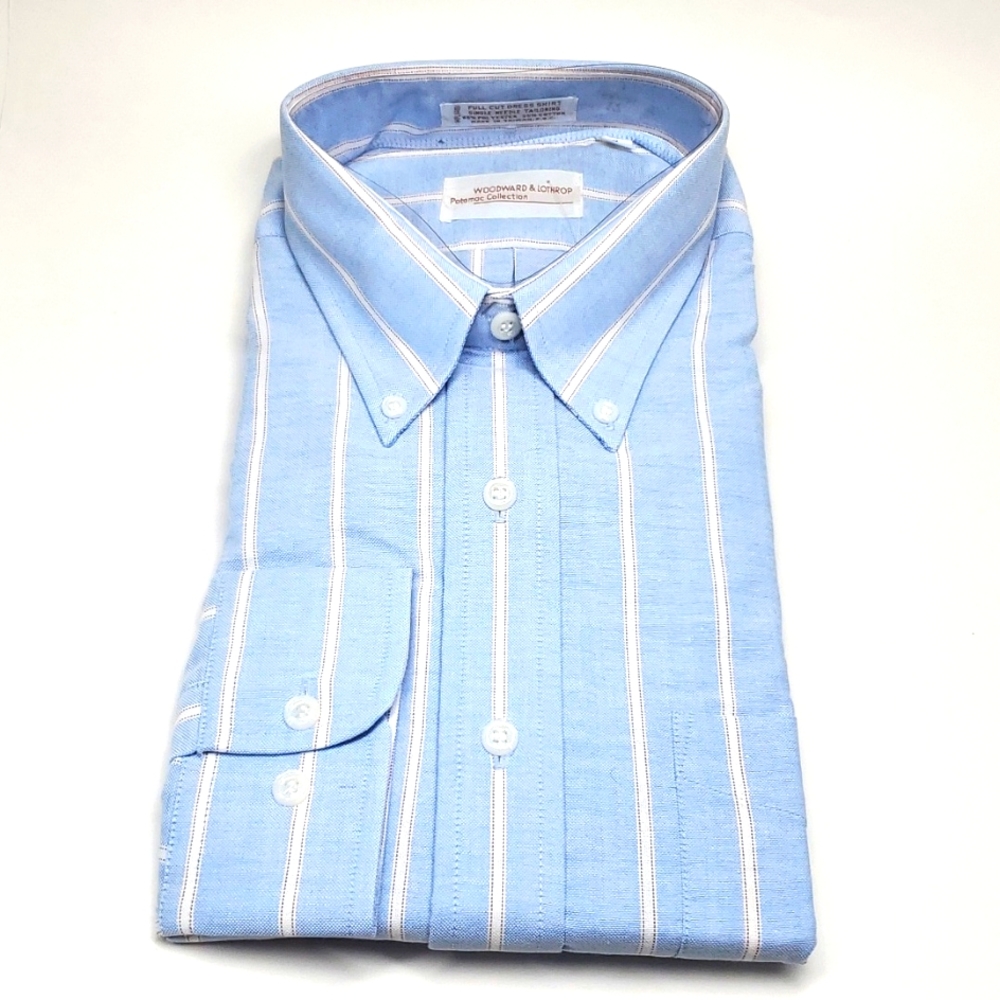 Vintage Woodward and Lothrop Blue Pinstripe Button Down Long Sleeve Dress Shirt